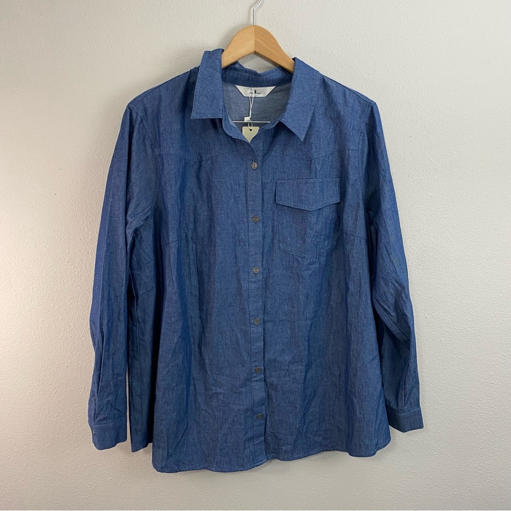 Agnes Orinda Blue Long Sleeve Button Down Top Womens 1X‎ NWT
